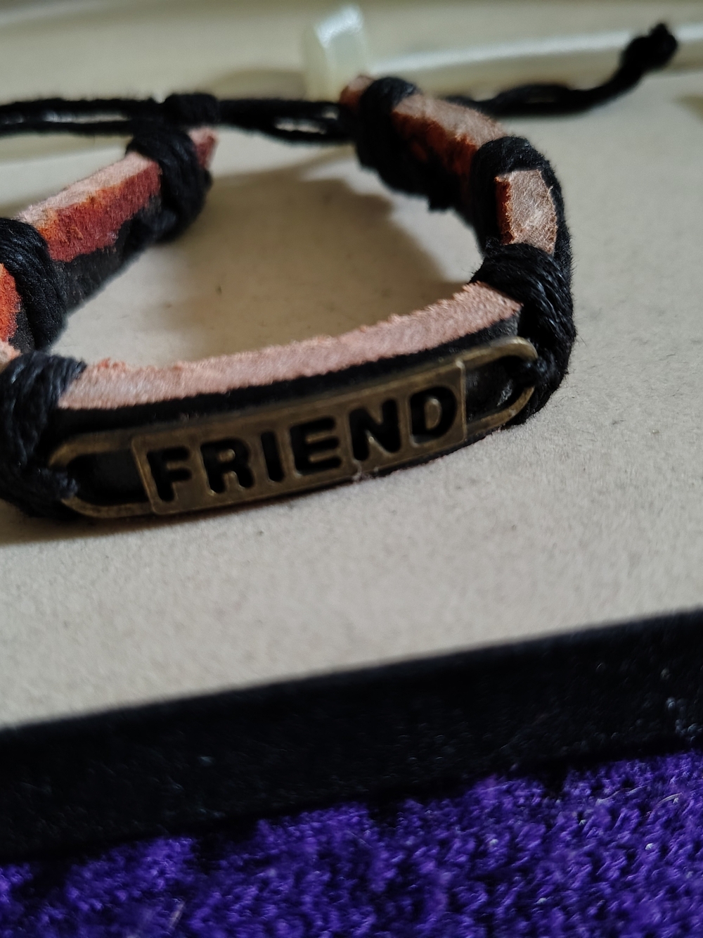 💑New Handmade Leather & Cord "FRIEND" Adjustable Bracelet - Rustic Style💑